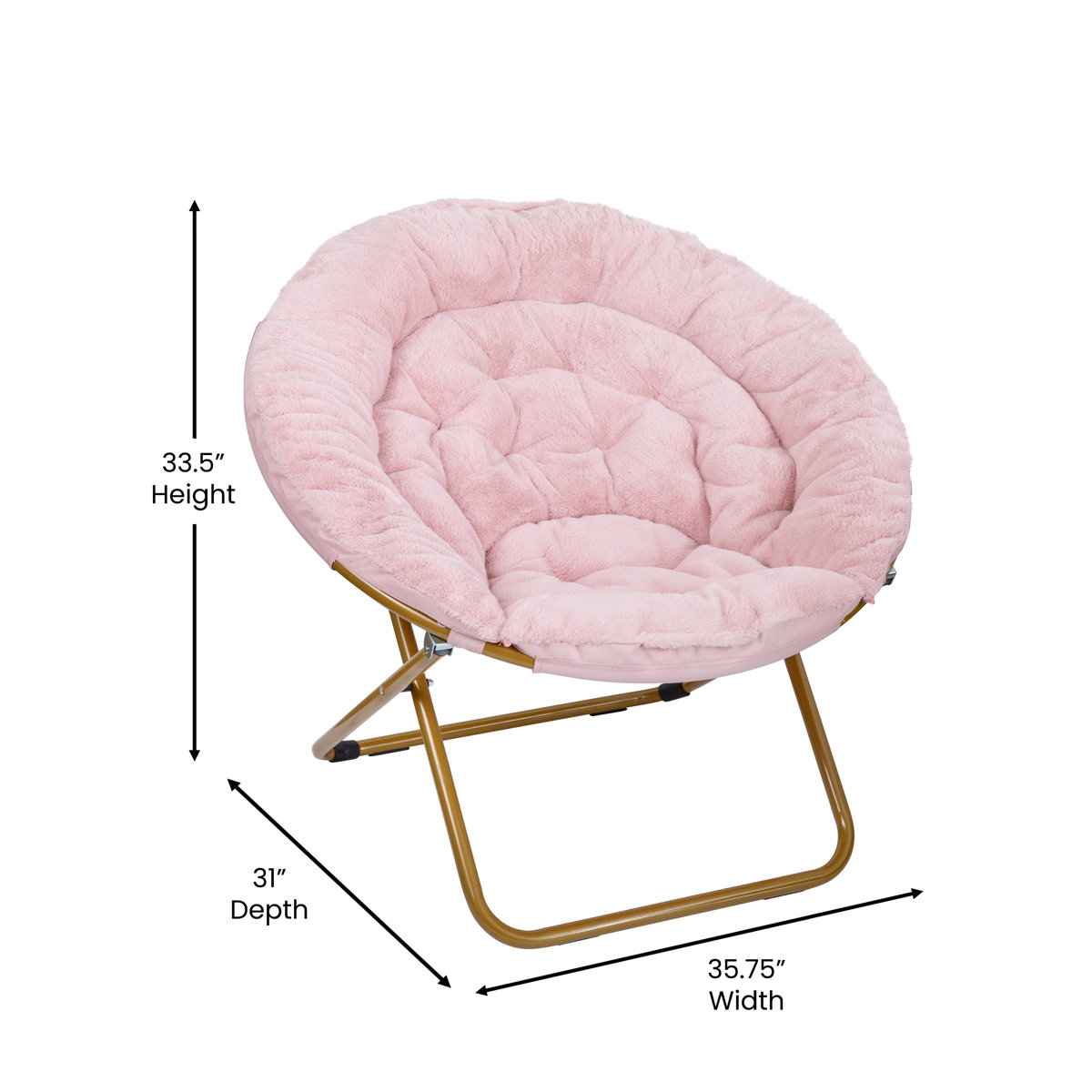 Gwen Folding XL Faux Fur Saucer Chair for Dorm or Bedroom